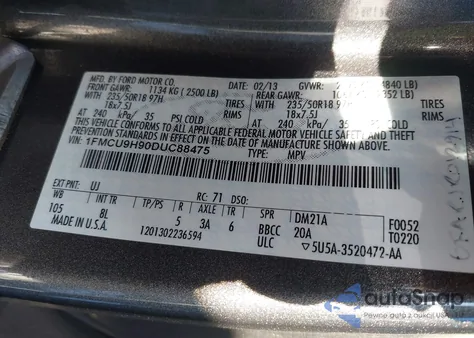 2013 Ford Escape Sel из США, поврежденный, VIN 1FMCU9H90DUC88475